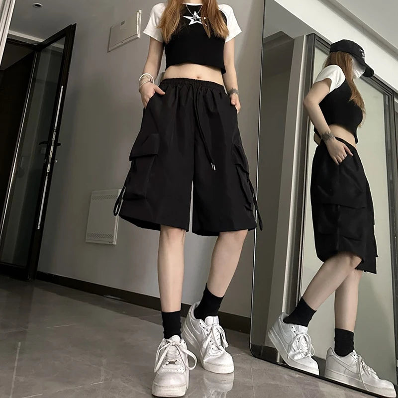 Stylish High-Waist Cargo Shorts Pants
