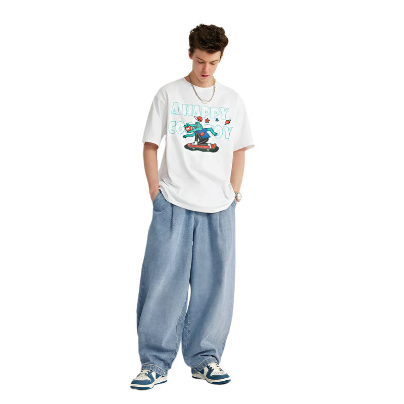 Blue Acid Washed Elastic Waist Jeans