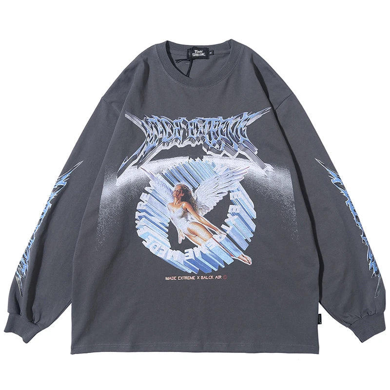 Retro Angel Print Loose Hip T-Shirt
