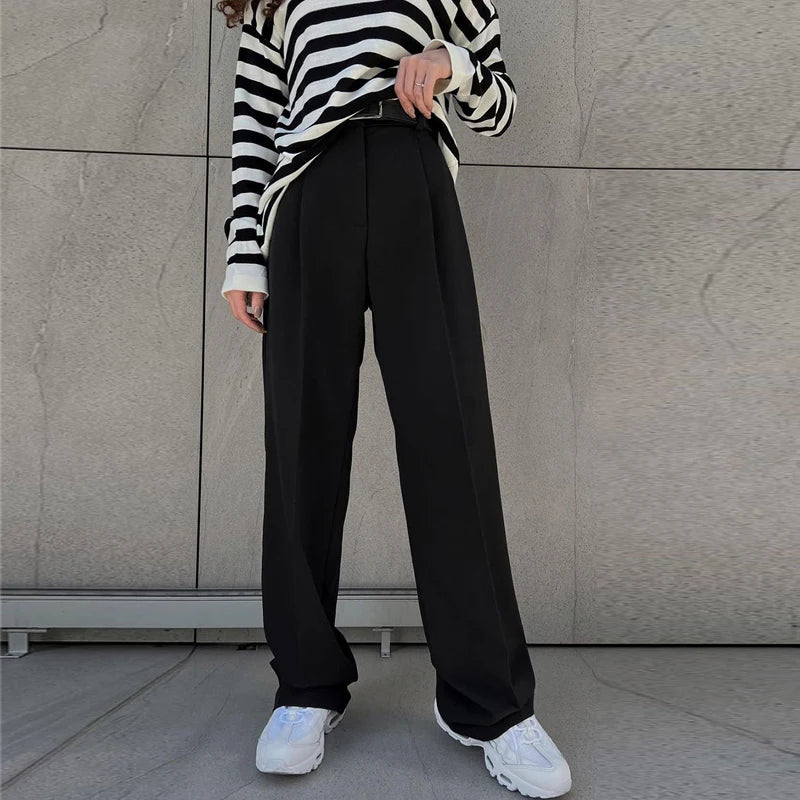 DGLUKE 2025 Nuevos Pantalones de Cintura Alta para Mujer, Pantalones Anchos de Moda para Mujer, Pantalones de Vestir Elegantes, Pantalones Rectos Negros, Ropa de Otoño