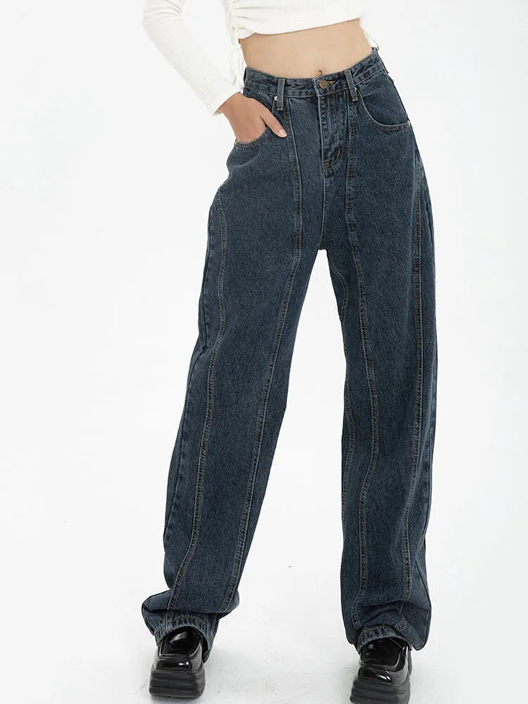 Casual High Waist Dark Blue Jeans