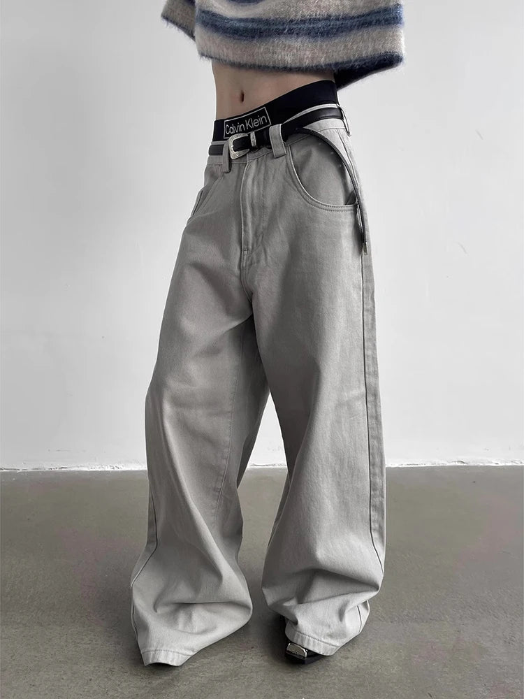Autumn Grey Flowy Baggy Wide Pants