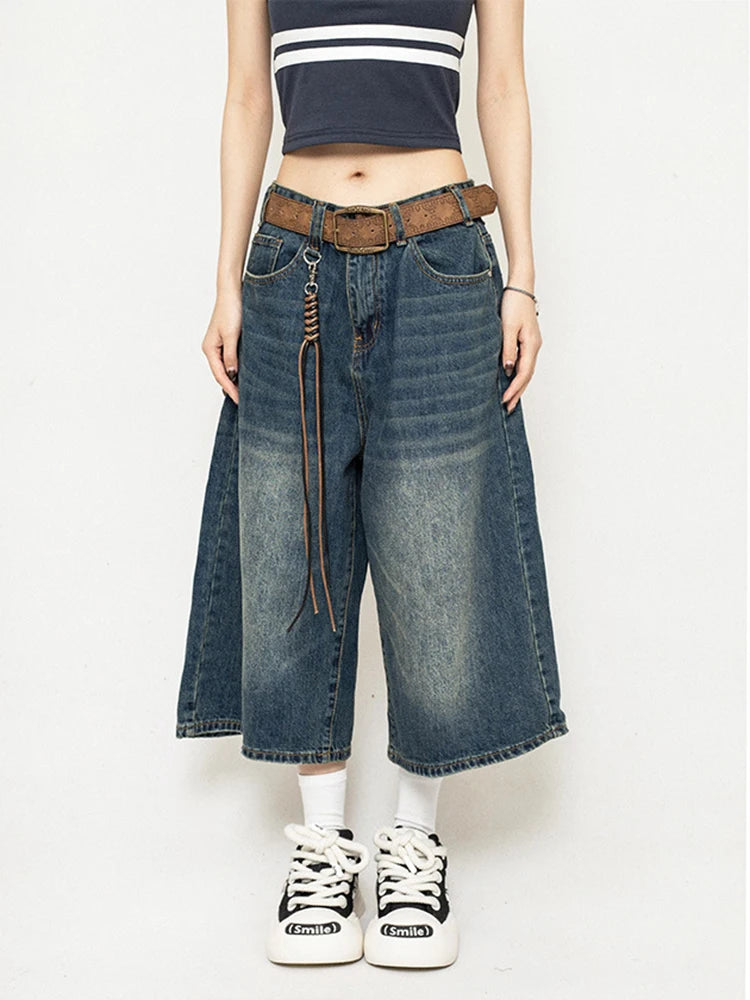 Retro Black Washed Denim Shorts