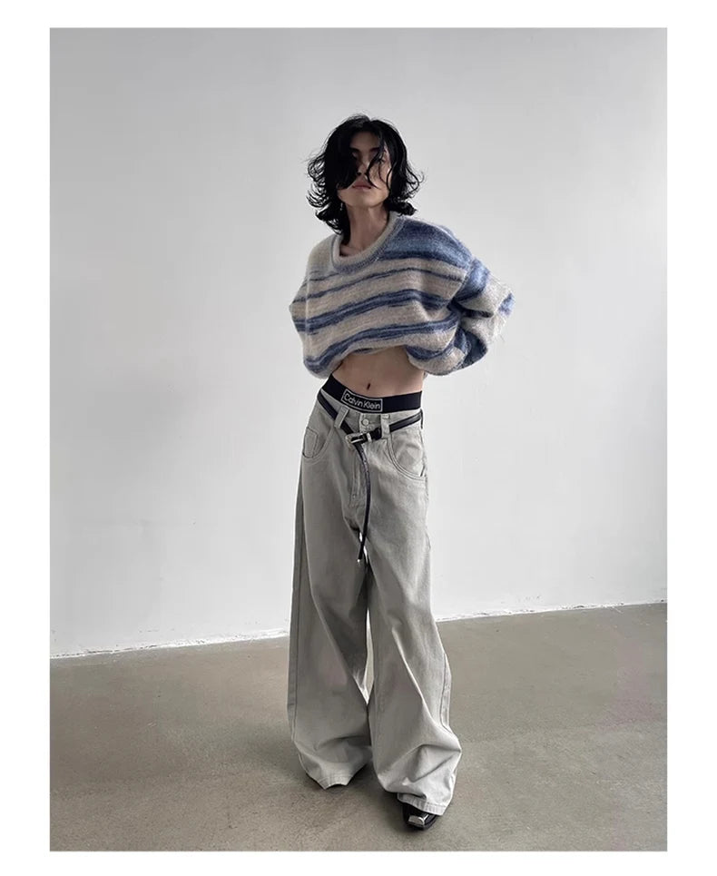Autumn Grey Flowy Baggy Wide Pants