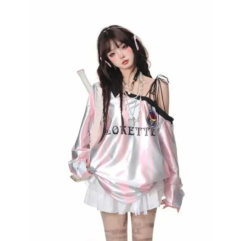 Vintage Off Shoulder Long-sleeved T-shirt