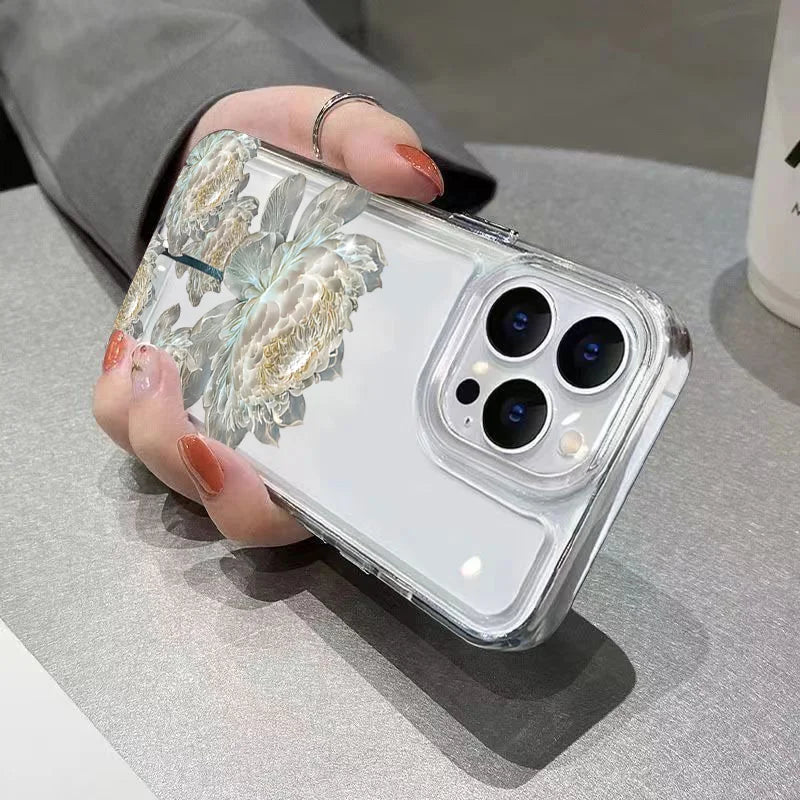 Funda de teléfono con estampado de flor de loto para iPhone 16 Pro Max 15 14 13 12 11 XS X XR 7 8 Plus SE 2022, carcasa trasera transparente a prueba de golpes