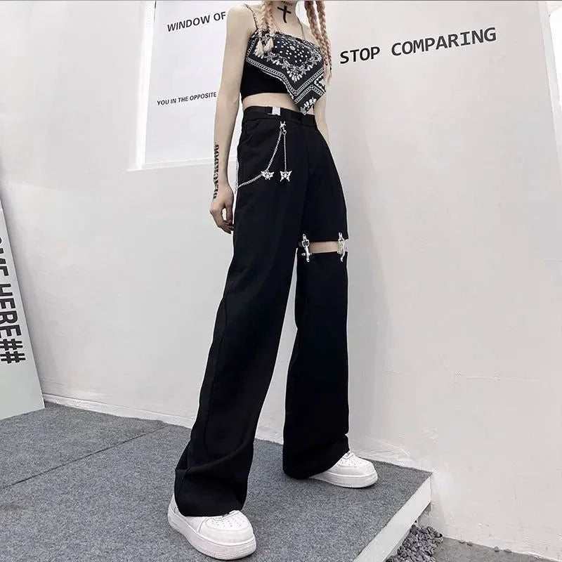 High Waist Hollow Out Wide Pants