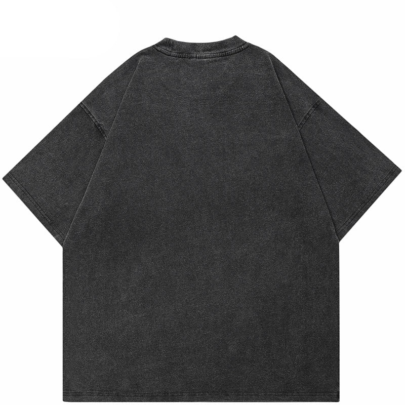 Washed Black Graphic Face Cotton T-Shirt