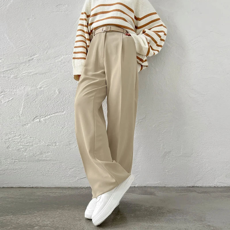 DGLUKE 2025 Nuevos Pantalones de Cintura Alta para Mujer, Pantalones Anchos de Moda para Mujer, Pantalones de Vestir Elegantes, Pantalones Rectos Negros, Ropa de Otoño