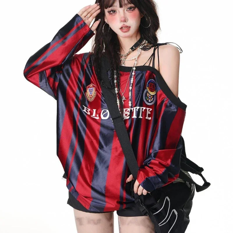 Vintage Off Shoulder Long-sleeved T-shirt