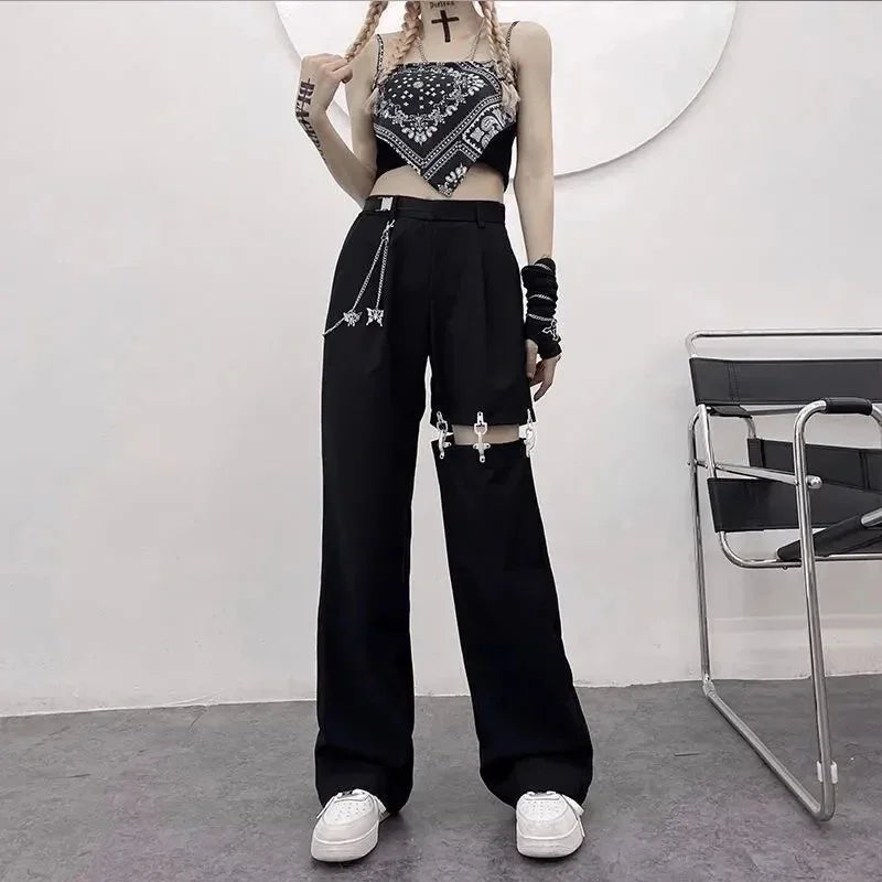High Waist Hollow Out Wide Pants