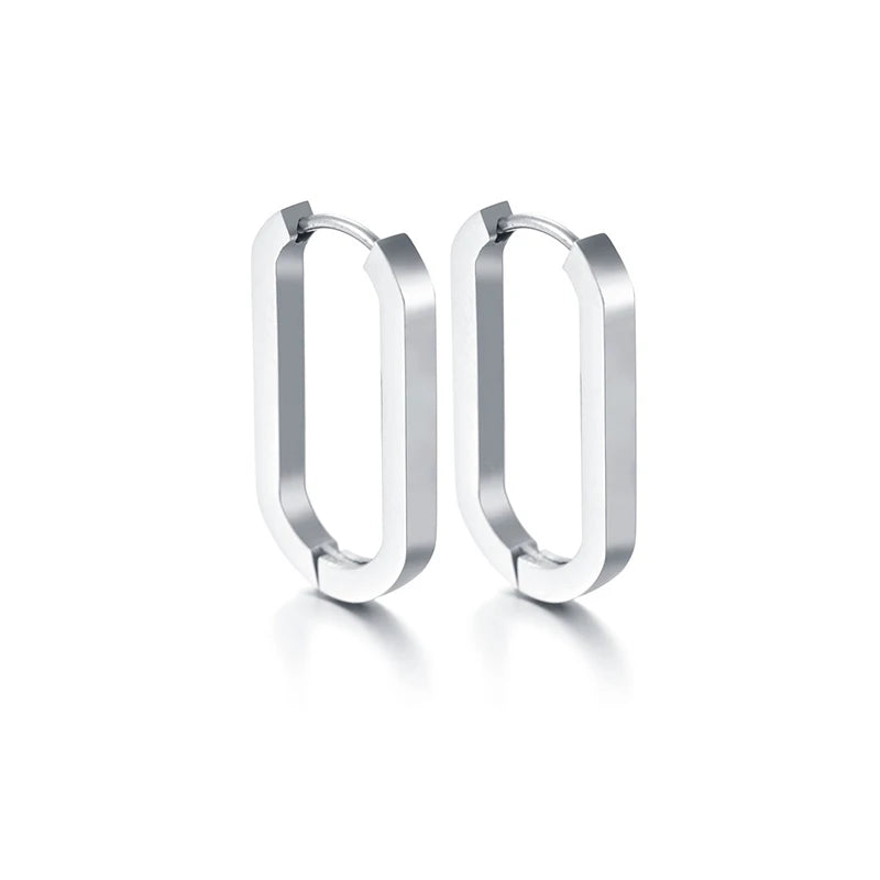 Steel Ear Buckle Oval Earrings