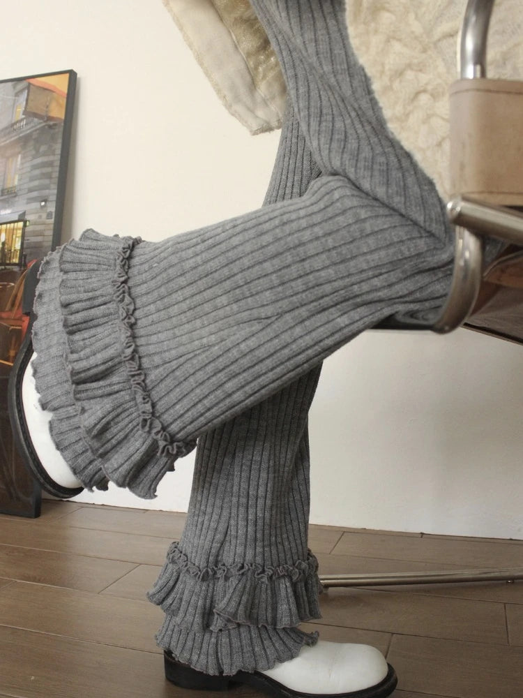 Vintage Korean Ruffles Flare Wide Pants