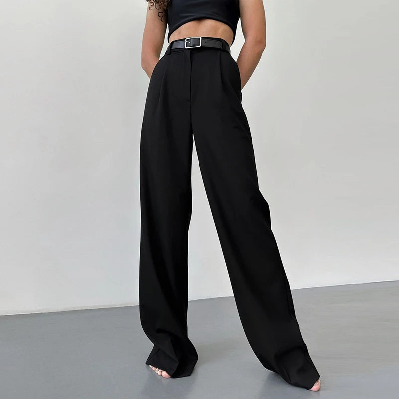 DGLUKE 2025 Nuevos Pantalones de Cintura Alta para Mujer, Pantalones Anchos de Moda para Mujer, Pantalones de Vestir Elegantes, Pantalones Rectos Negros, Ropa de Otoño