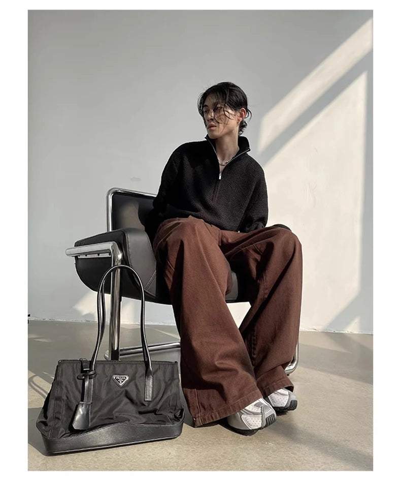 Autumn Grey Flowy Baggy Wide Pants