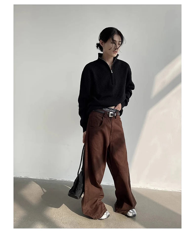 Autumn Grey Flowy Baggy Wide Pants