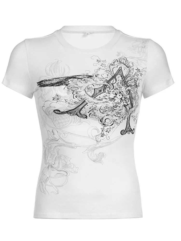 Vintage Retro Graphic White Short Top