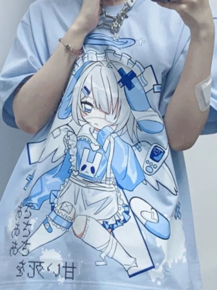Cute Japanese Cartoon Print Oversized T-Shirt
