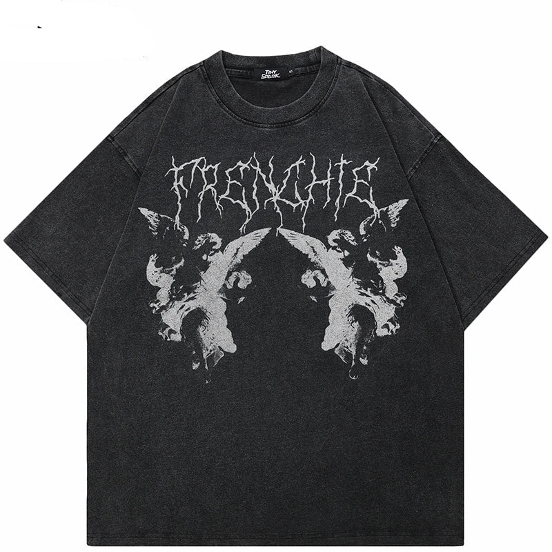 Vintage Retro Washed Black Graphic T-Shirt