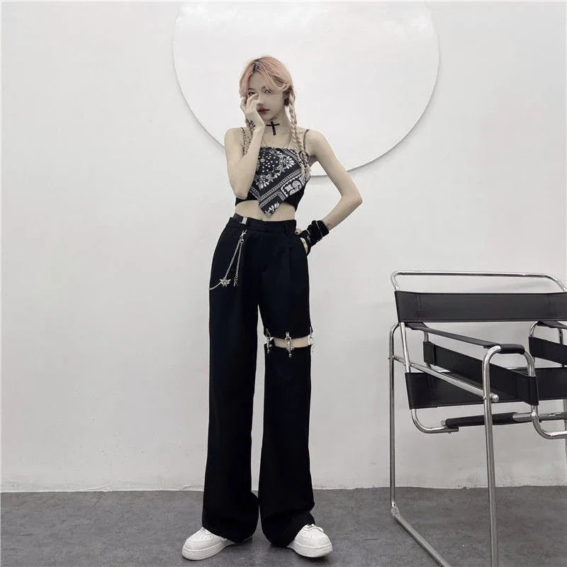 High Waist Hollow Out Wide Pants