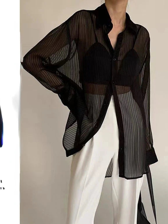 Black Striped Button-Down Shirt