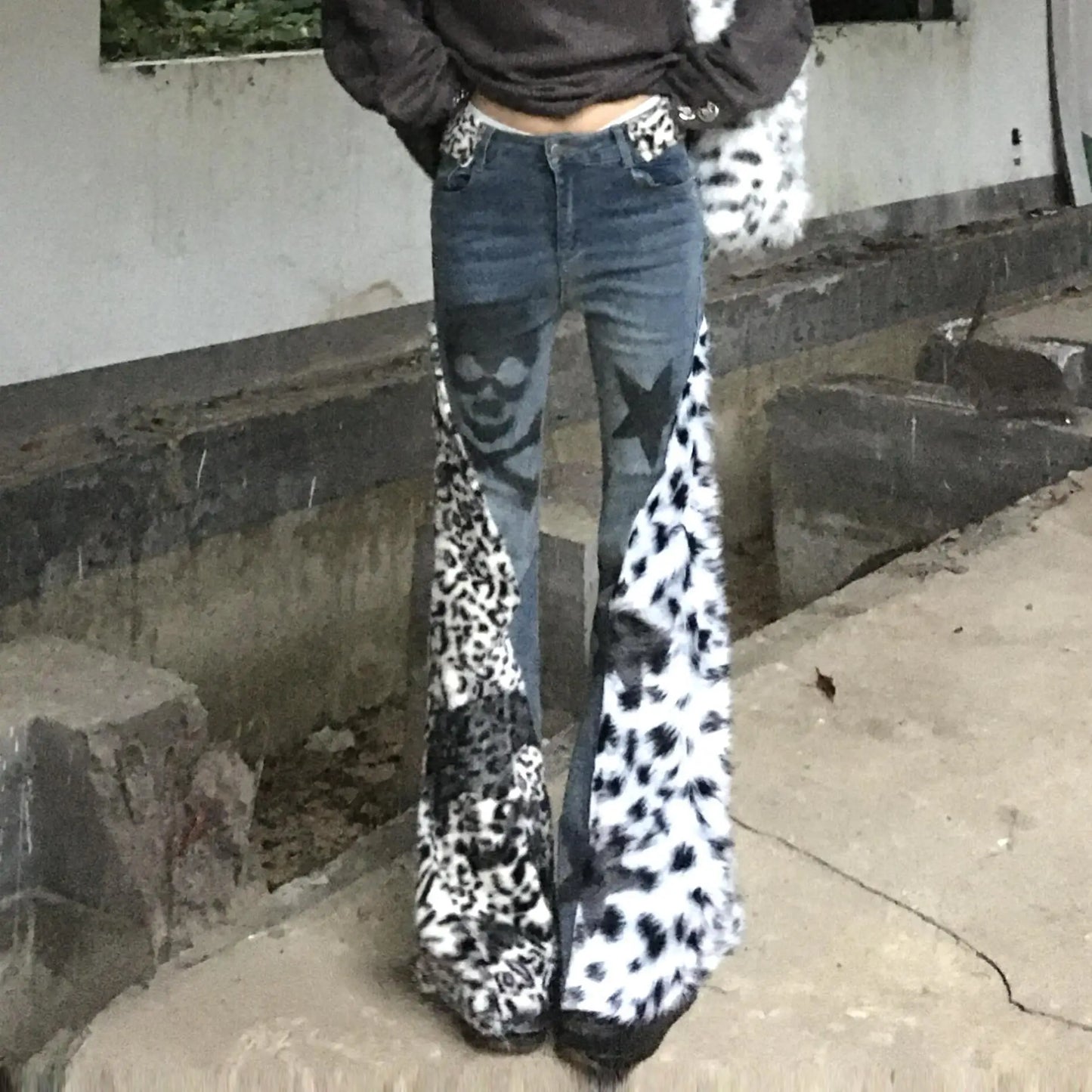 Vintage Leopard Star Print Flare Jeans
