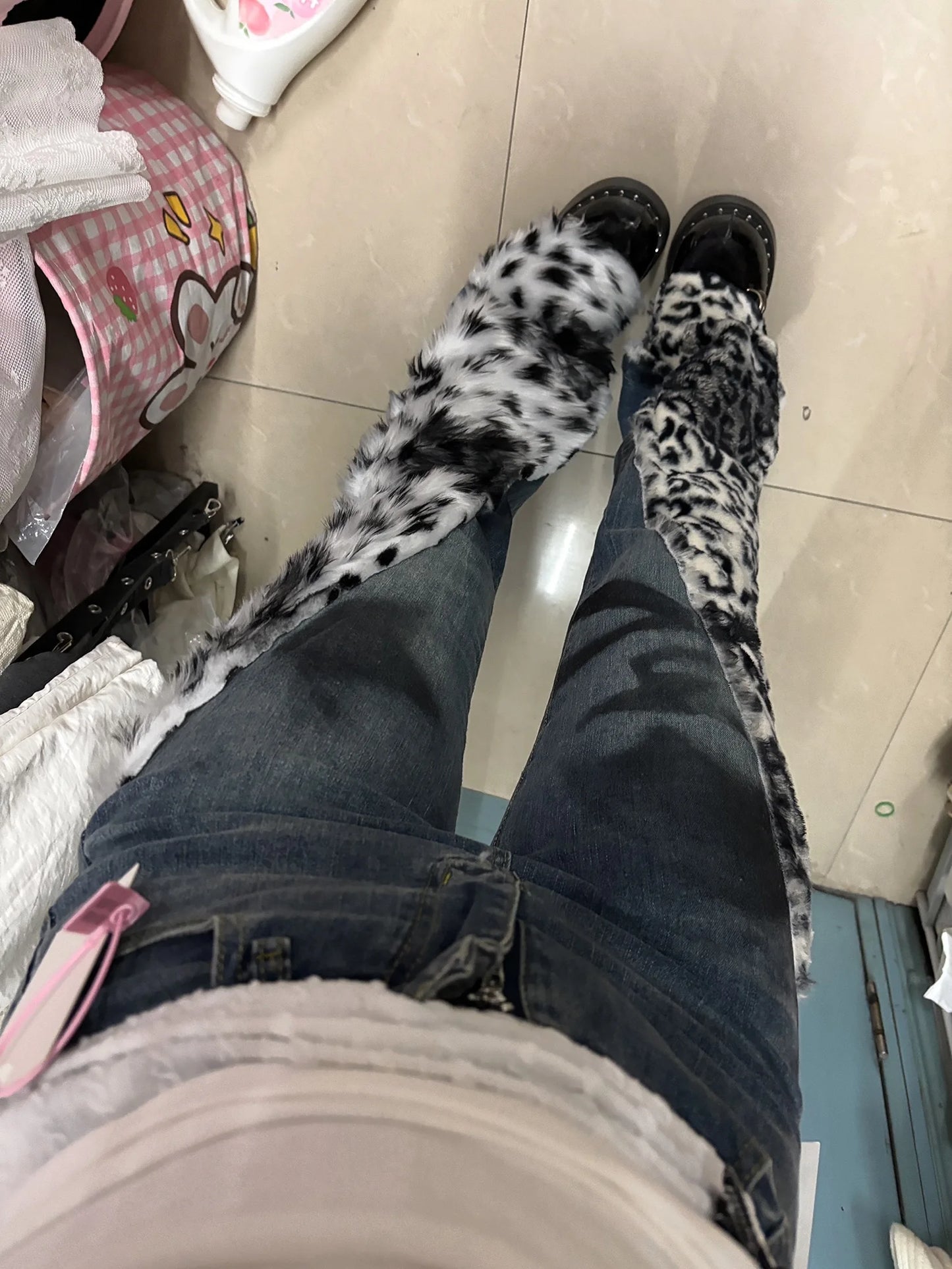 Vintage Leopard Star Print Flare Jeans