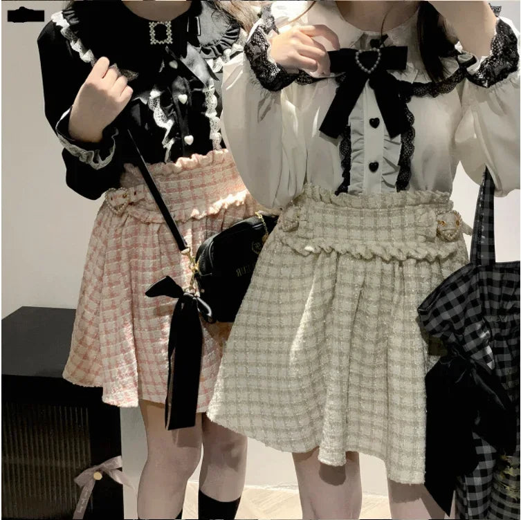 Elegant Lace Patchwork Ruffle Bow Shirt