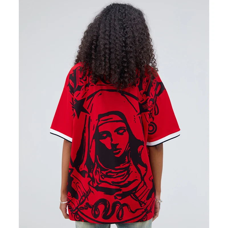 Virgin Mary Retro Graphic Embroidery Polo T-Shirt