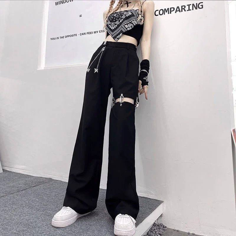 High Waist Hollow Out Wide Pants