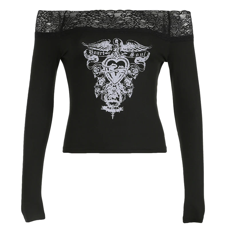 Gothic Black Lace Cropped Women's T-Shirt