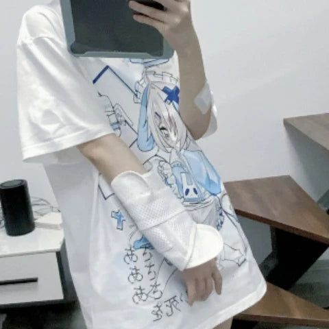 Cute Japanese Cartoon Print Oversized T-Shirt