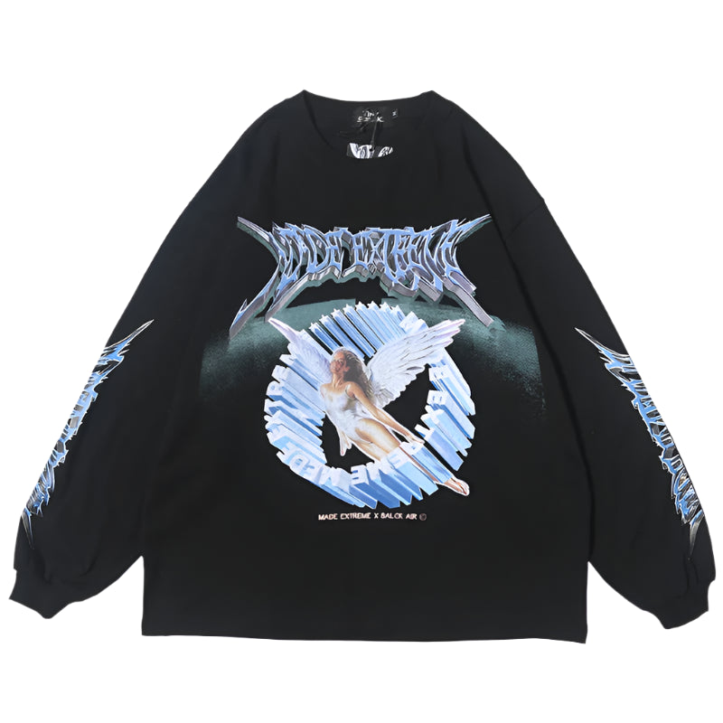 Retro Angel Print Loose Hip T-Shirt