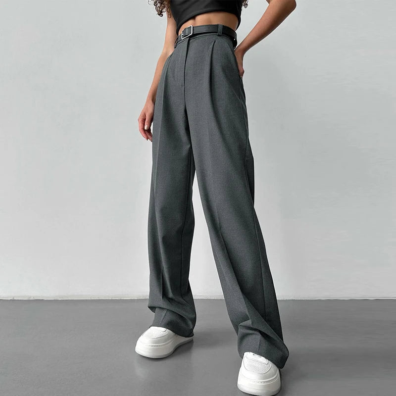 DGLUKE 2025 Nuevos Pantalones de Cintura Alta para Mujer, Pantalones Anchos de Moda para Mujer, Pantalones de Vestir Elegantes, Pantalones Rectos Negros, Ropa de Otoño