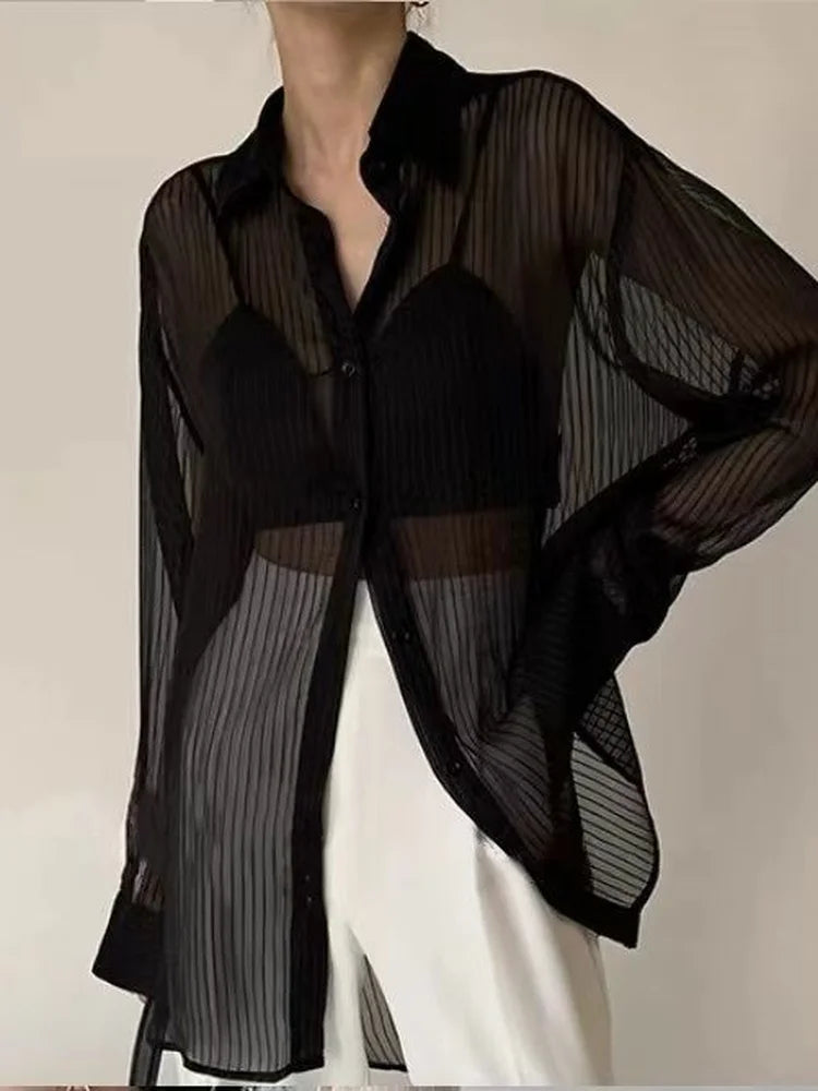 Black Striped Button-Down Shirt