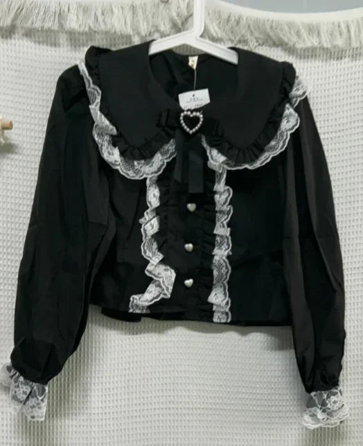 Elegant Lace Patchwork Ruffle Bow Shirt
