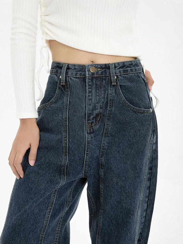 Casual High Waist Dark Blue Jeans