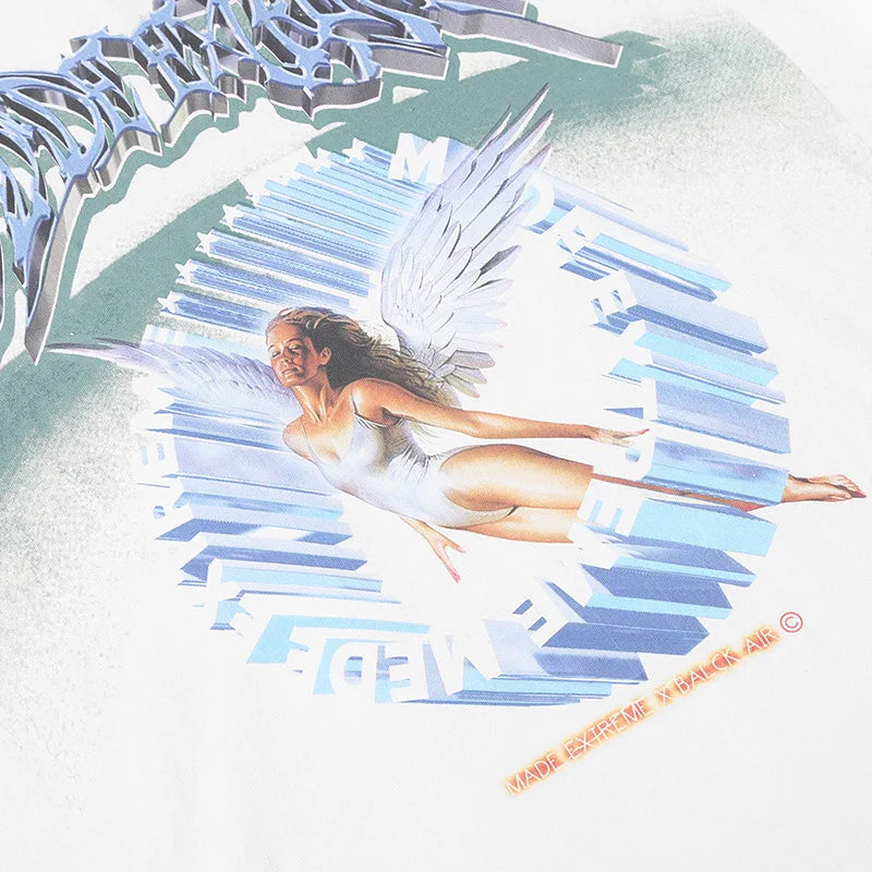 Retro Angel Print Loose Hip T-Shirt