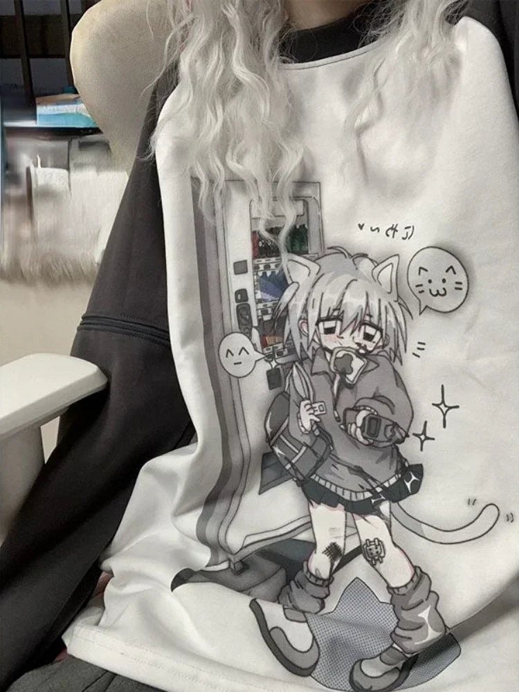 Detachable Sleeve Kawaii Cat Print T-Shirt