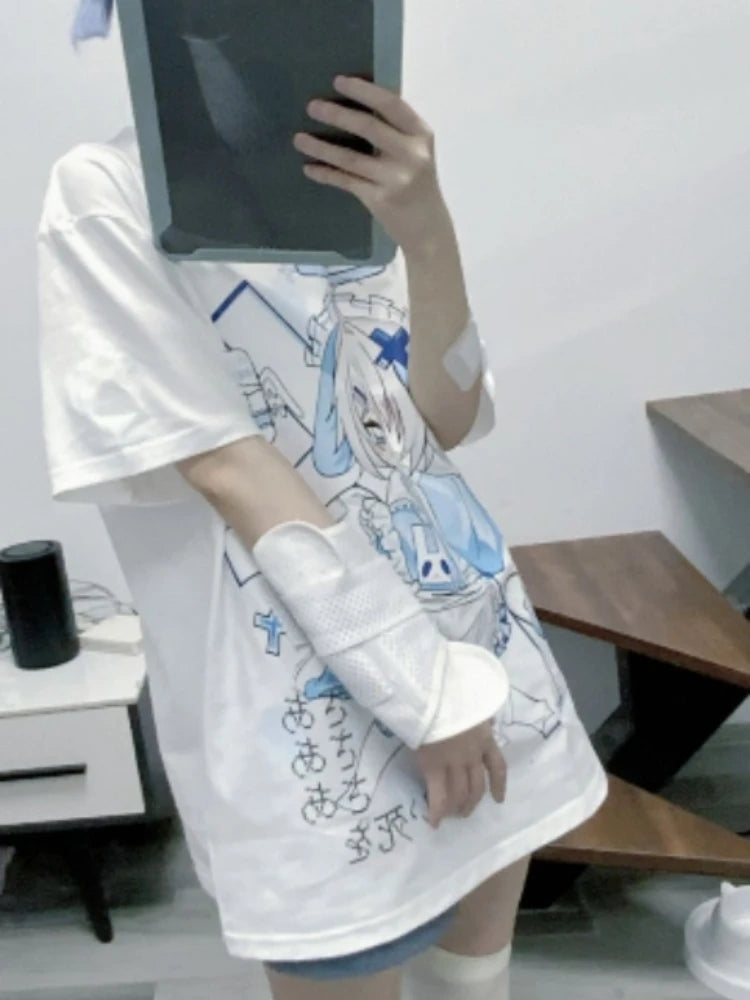 Cute Japanese Cartoon Print Oversized T-Shirt