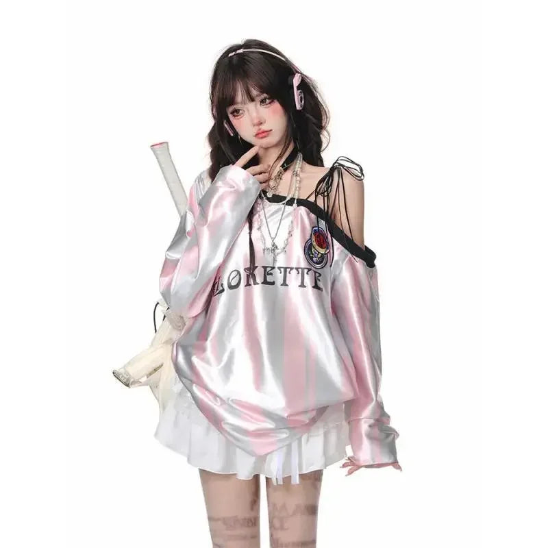 Vintage Off Shoulder Long-sleeved T-shirt