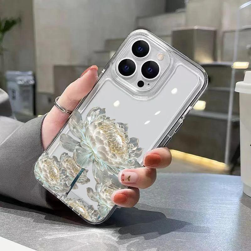 Funda de teléfono con estampado de flor de loto para iPhone 16 Pro Max 15 14 13 12 11 XS X XR 7 8 Plus SE 2022, carcasa trasera transparente a prueba de golpes