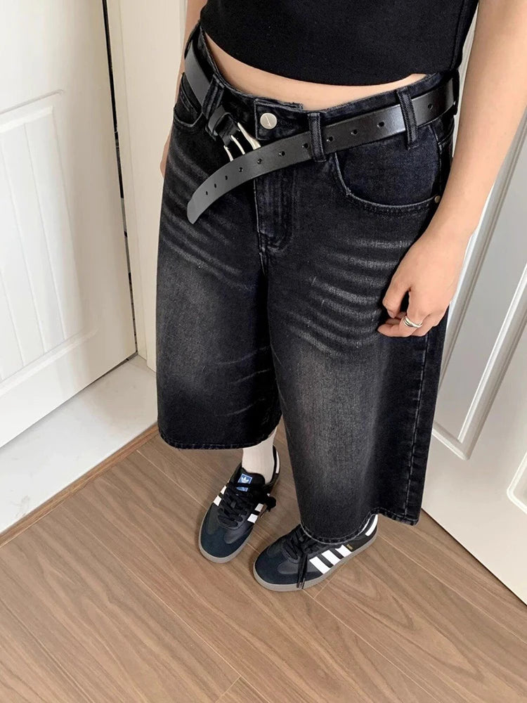 Retro Black Washed Denim Shorts