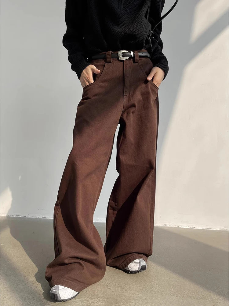 Autumn Grey Flowy Baggy Wide Pants
