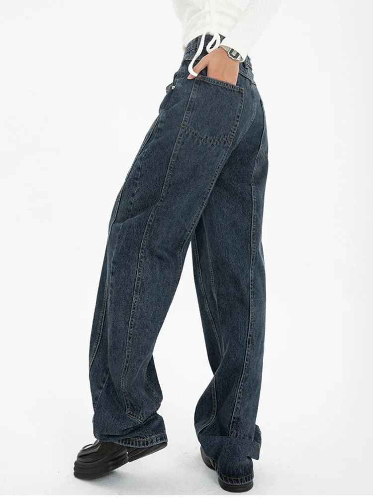 Casual High Waist Dark Blue Jeans