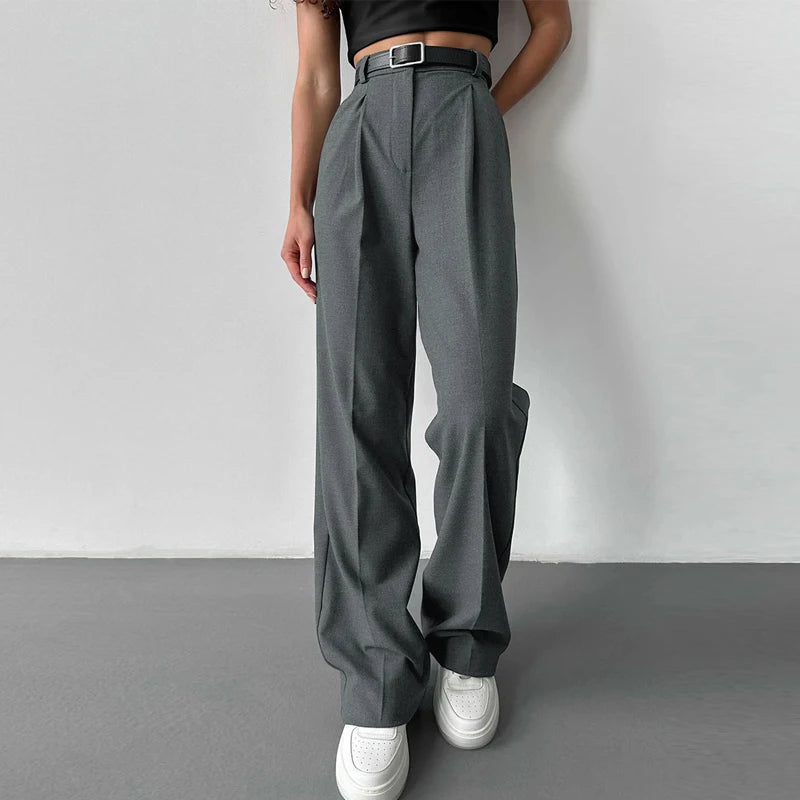 DGLUKE 2025 Nuevos Pantalones de Cintura Alta para Mujer, Pantalones Anchos de Moda para Mujer, Pantalones de Vestir Elegantes, Pantalones Rectos Negros, Ropa de Otoño