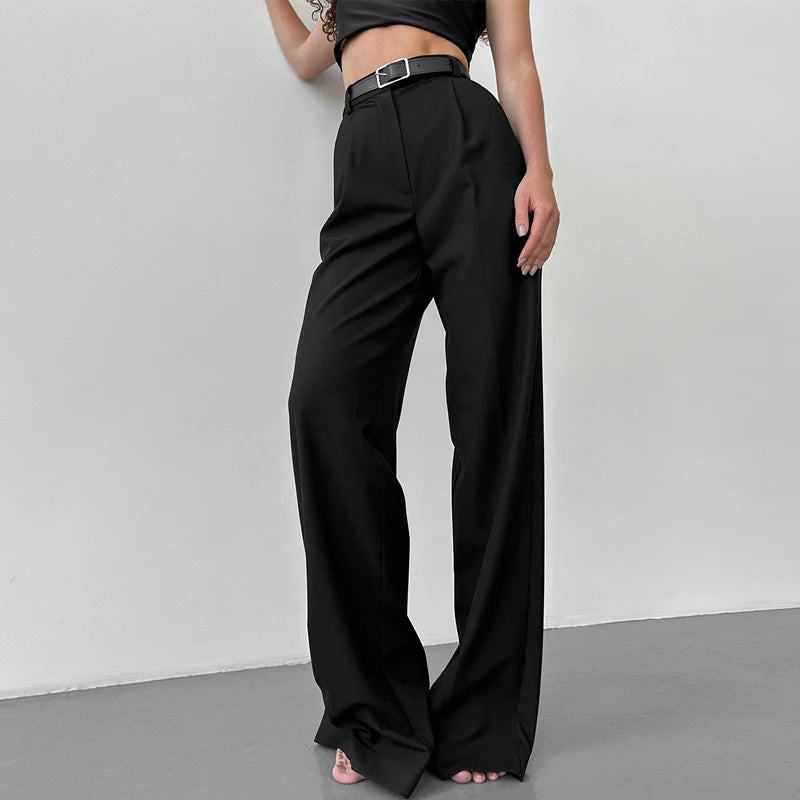 DGLUKE 2025 Nuevos Pantalones de Cintura Alta para Mujer, Pantalones Anchos de Moda para Mujer, Pantalones de Vestir Elegantes, Pantalones Rectos Negros, Ropa de Otoño