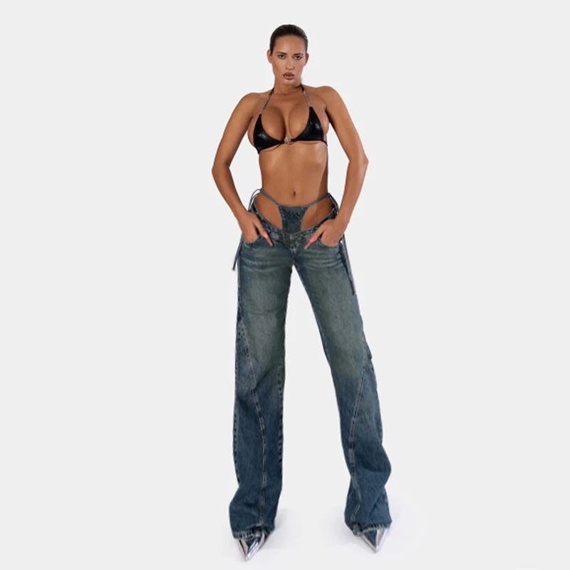 Patchwork Fake Two-Piece Denim Jeans