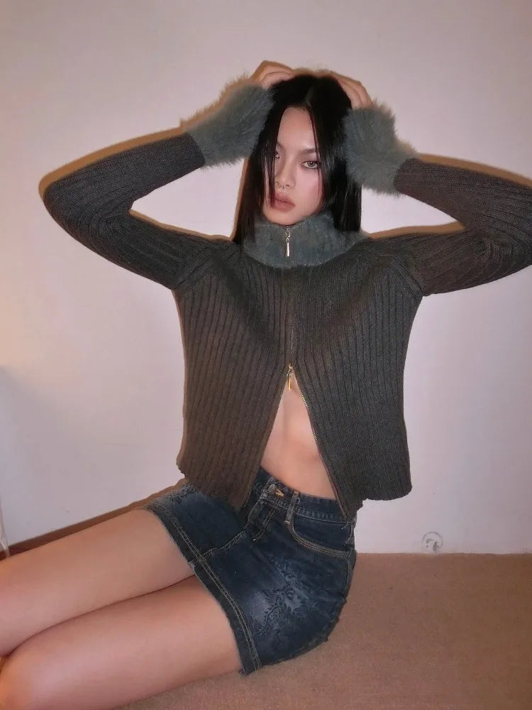 Fluffy Vintage Zipper Sweaters