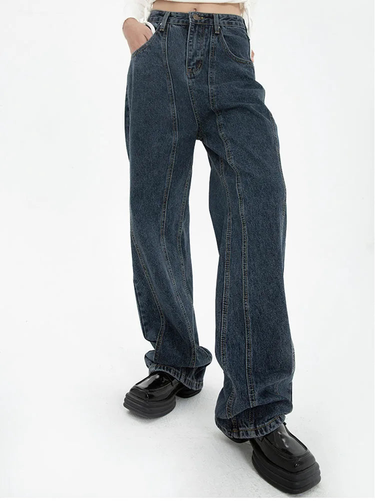 Casual High Waist Dark Blue Jeans